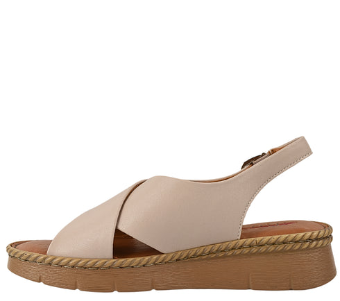 Sandale casual, dama, PASS COLLECTION, KL60020A bej, piele naturala